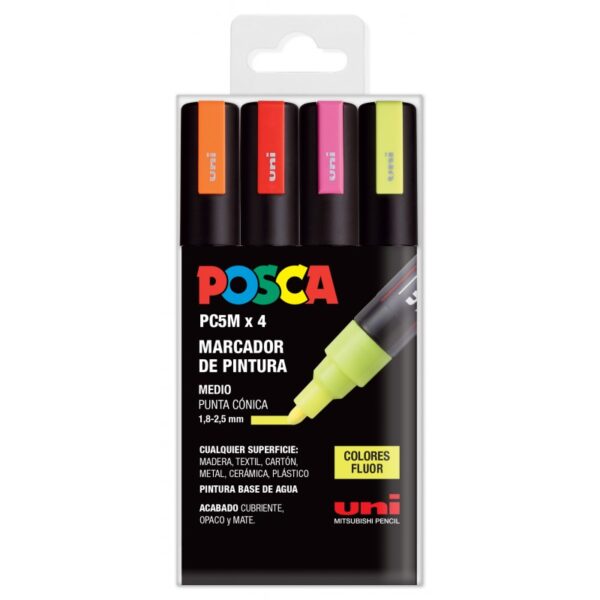 SET 4 ROTULADORES POSCA PC5M FLUOR